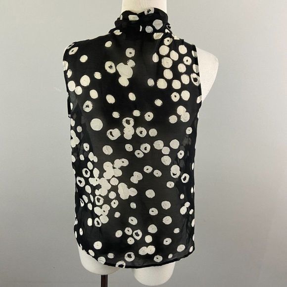 ANN TAYLOR LOFT Black Polka Dot‎ Blouse with Tie - Picture 5 of 8